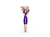 Rose gold Pear Cut Diamond with Tanzanite side stone Halo Twist Band Solitaire Prong Setting Ring_14