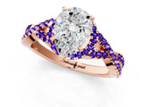 Rose gold Pear Cut Diamond with Tanzanite side stone Halo Twist Band Solitaire Prong Setting Ring_37