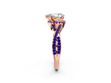 Rose gold Pear Cut Diamond with Tanzanite side stone Halo Twist Band Solitaire Prong Setting Ring_38