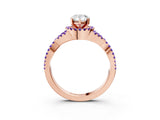 Rose gold Pear Cut Diamond with Tanzanite side stone Halo Twist Band Solitaire Prong Setting Ring_39