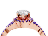 Rose gold Pear Cut Diamond with Tanzanite side stone Halo Twist Band Solitaire Prong Setting Ring_40