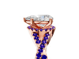 Rose gold Pear Cut Diamond with Tanzanite side stone Halo Twist Band Solitaire Prong Setting Ring_41