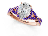 Rose gold Pear Cut Diamond with Tanzanite side stone Halo Twist Band Solitaire Prong Setting Ring_43