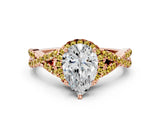 Rose gold Pear Cut Diamond with Yellow Sapphire side stone Halo Twist Band Solitaire Prong Setting Ring_36