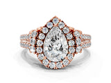 Rose gold Pear Cut Double Halo Diamond Engagement Ring with Pave Band and Four-Prong Setting_42