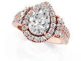 Rose gold Pear Cut Double Halo Diamond Engagement Ring with Pave Band and Four-Prong Setting_43