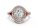 Rose gold Pear Cut Double Halo Split Shank Diamond Ring with Prong Setting_49