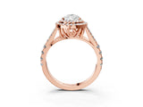 Rose gold Pear Cut Double Halo Split Shank Diamond Ring with Prong Setting_52