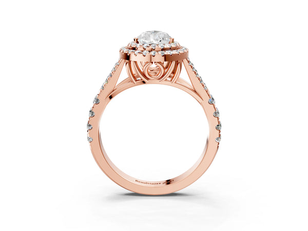 Rose gold Pear Cut Double Halo Split Shank Diamond Ring with Prong Setting