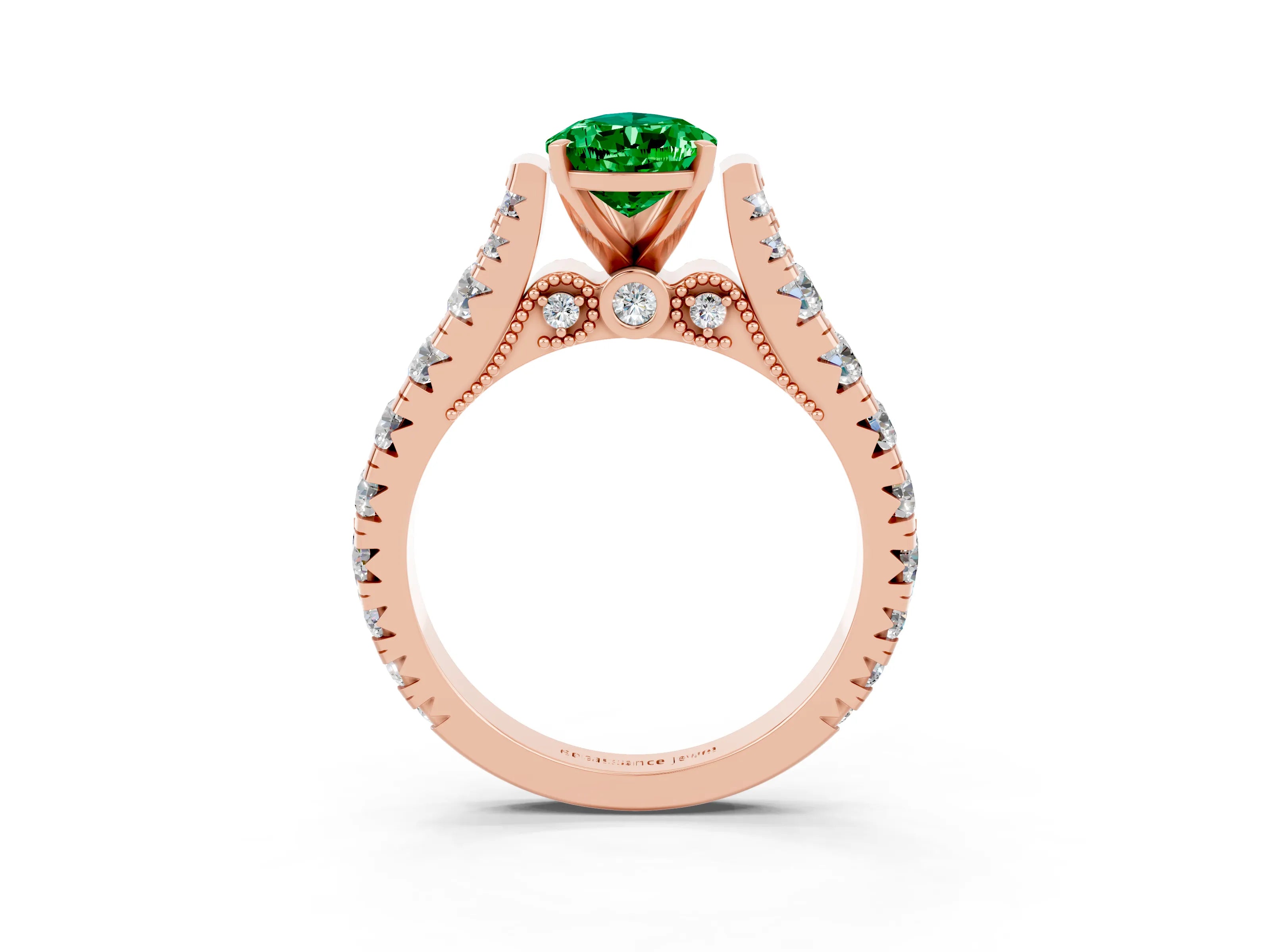 Rose gold Pear Cut Emerald Classic Solitaire Ring with Pavé Band and Four-Prong Setting_3