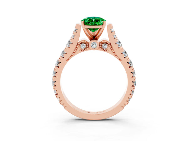 Rose gold Pear Cut Emerald Classic Solitaire Ring with Pavé Band and Four-Prong Setting