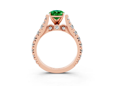 Rose gold Pear Cut Emerald Classic Solitaire Ring with Pavé Band and Four-Prong Setting_3