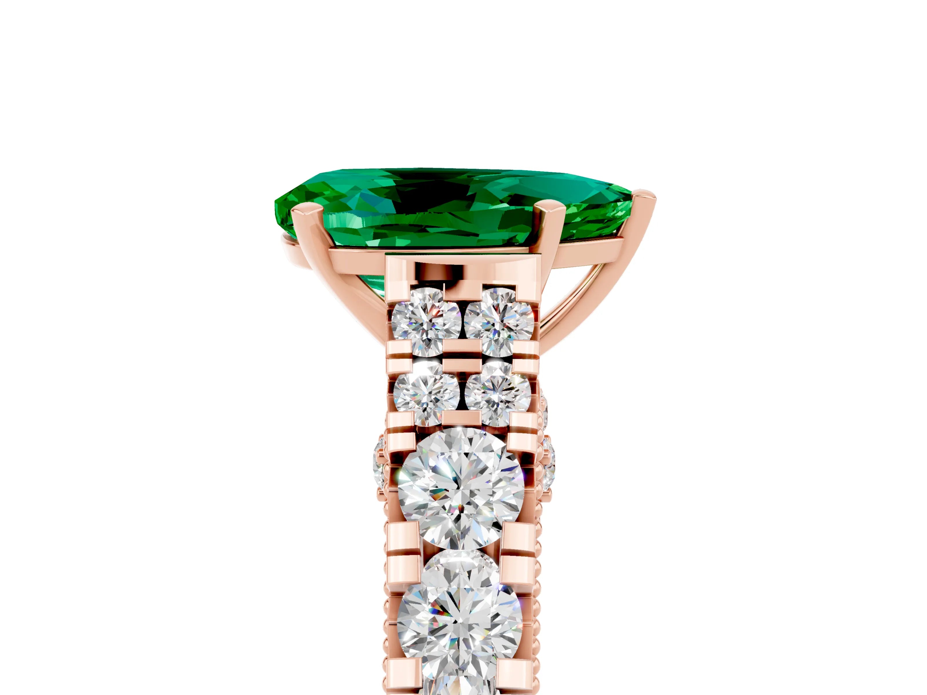 Rose gold Pear Cut Emerald Classic Solitaire Ring with Pavé Band and Four-Prong Setting_5