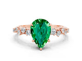 Rose gold Pear Cut Emerald Cluster Side Stone Solitaire Ring with Prong Setting_24