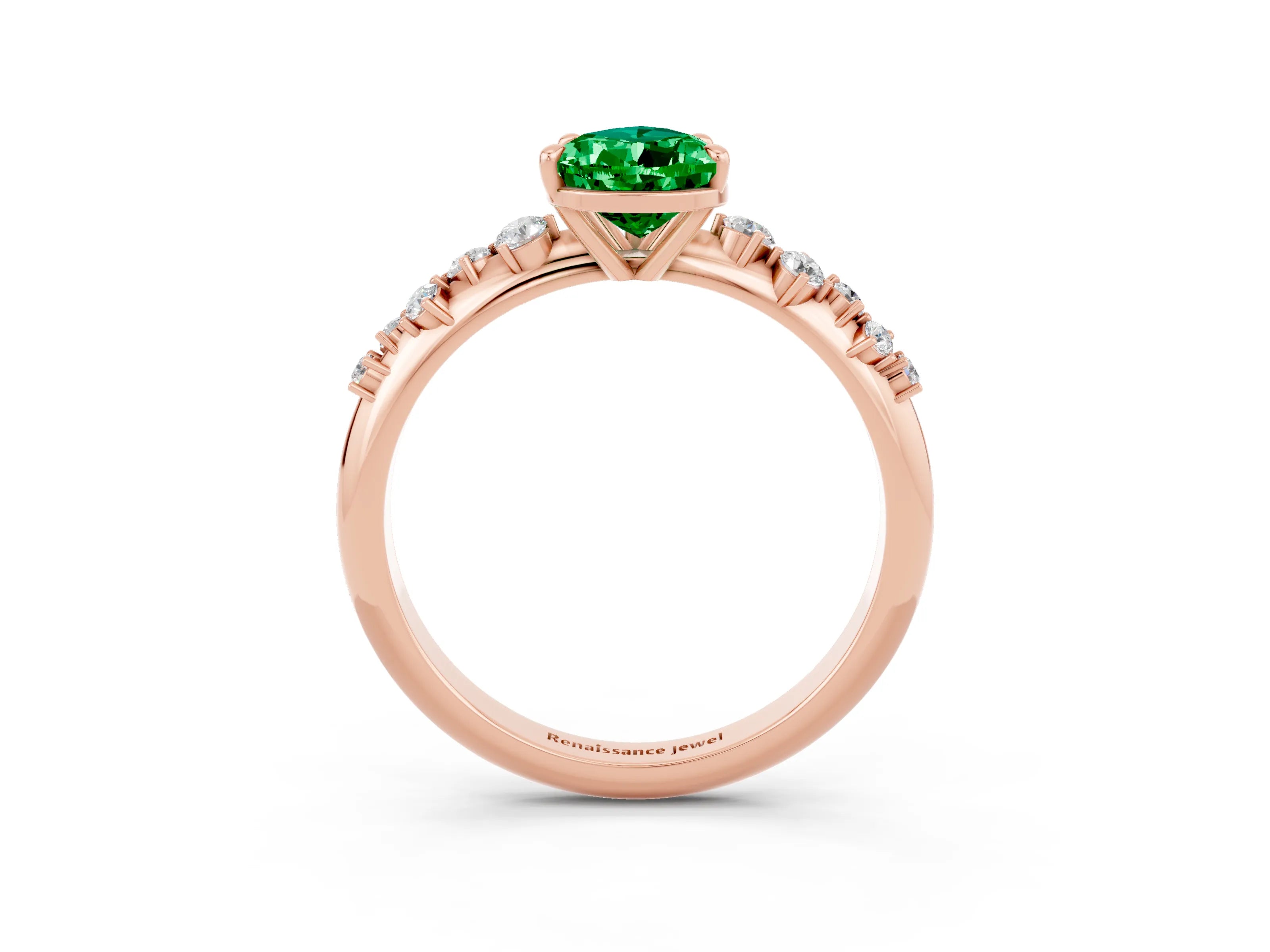 Rose gold Pear Cut Emerald Cluster Side Stone Solitaire Ring with Prong Setting_27