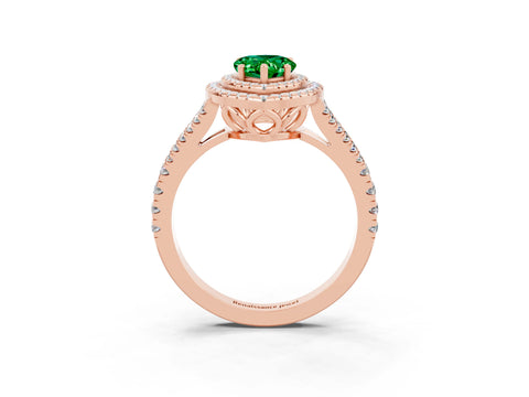 Rose gold Pear Cut Emerald Double Halo Ring with Pavé Band and Prong Setting_15