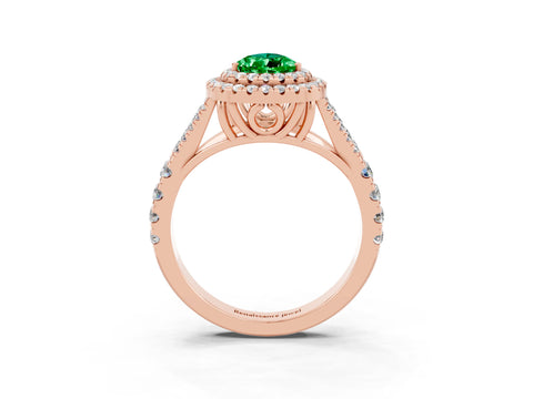 Rose gold Pear Cut Emerald Double Halo Ring with Split Shank and Prong Setting_15