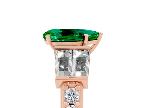 Rose gold Pear Cut Emerald Engagement Ring with Baguette Side Stones and Channel Set Band_5