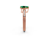 Rose gold Pear Cut Emerald Engagement Ring with Milgrain Channel Set Band and Prong Setting_2