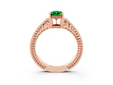 Rose gold Pear Cut Emerald Engagement Ring with Milgrain Channel Set Band and Prong Setting_3