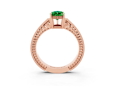 Rose gold Pear Cut Emerald Engagement Ring with Milgrain Channel Set Band and Prong Setting_3