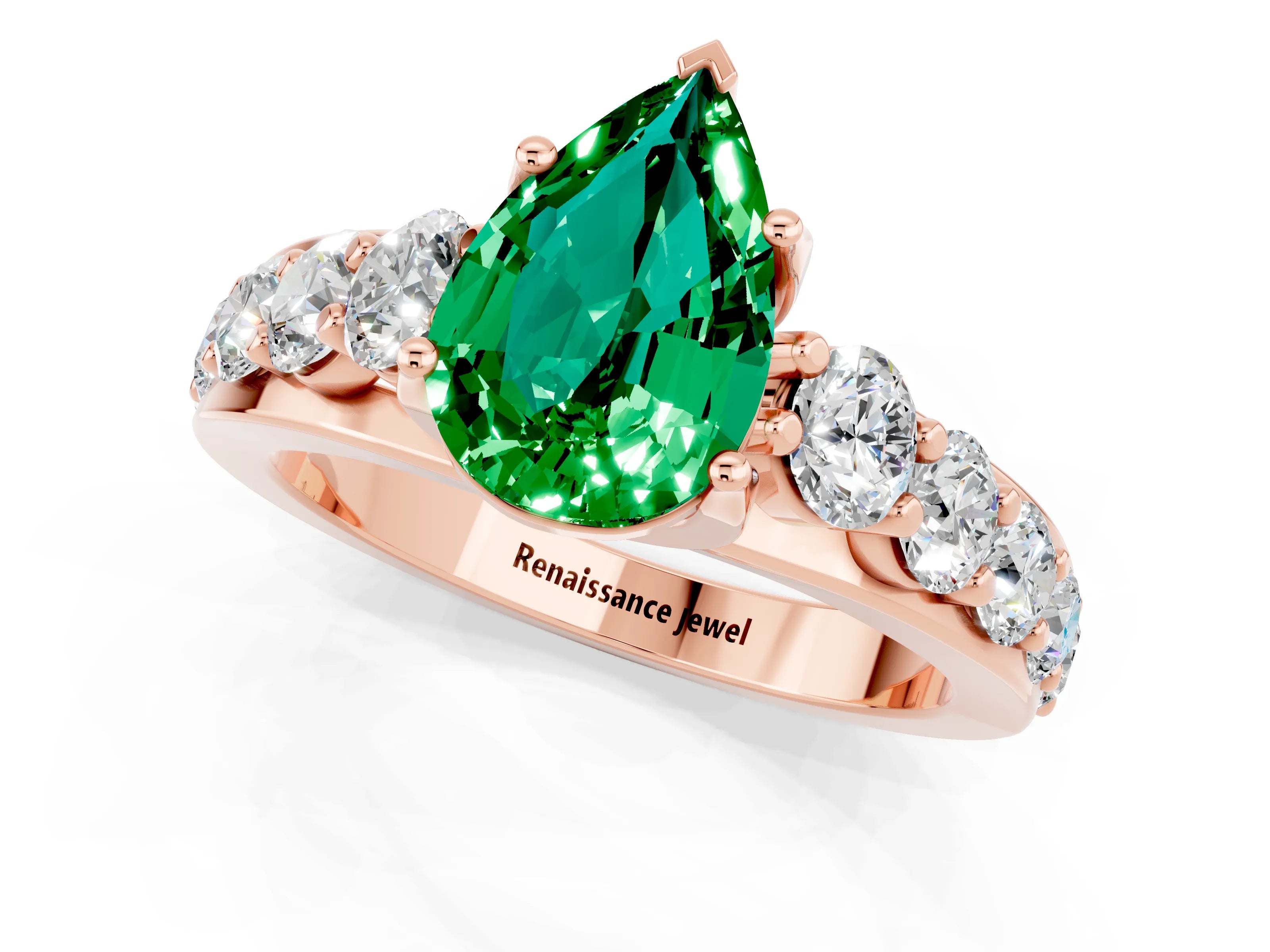 Rose gold Pear Cut Emerald Engagement Ring with Pavé Band and Four-Prong Setting_1