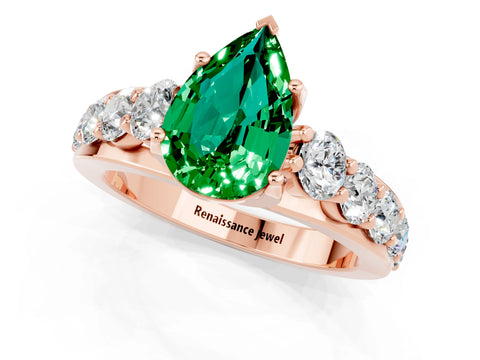 Rose gold Pear Cut Emerald Engagement Ring with Pavé Band and Four-Prong Setting_1