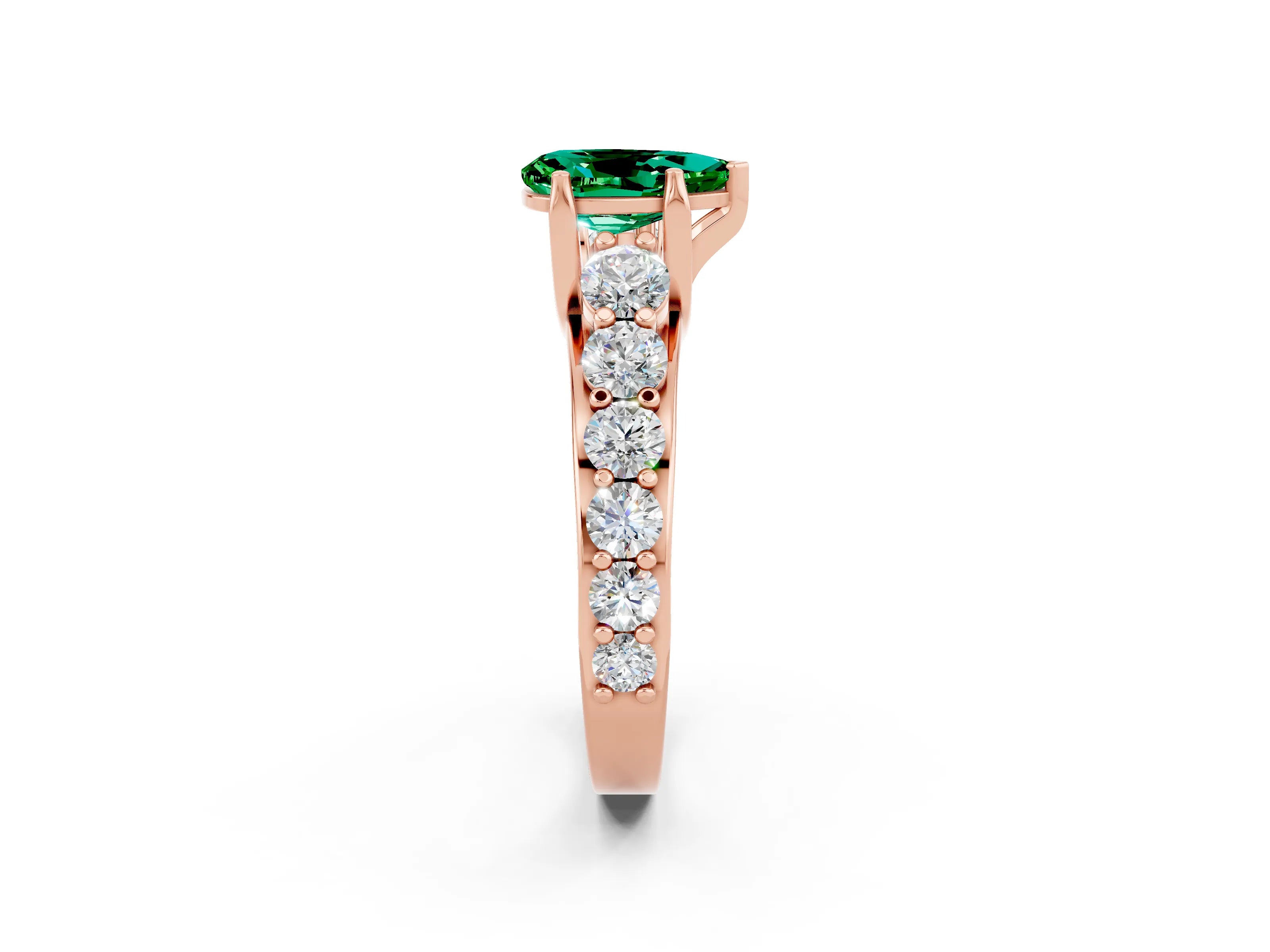 Rose gold Pear Cut Emerald Engagement Ring with Pavé Band and Four-Prong Setting_2