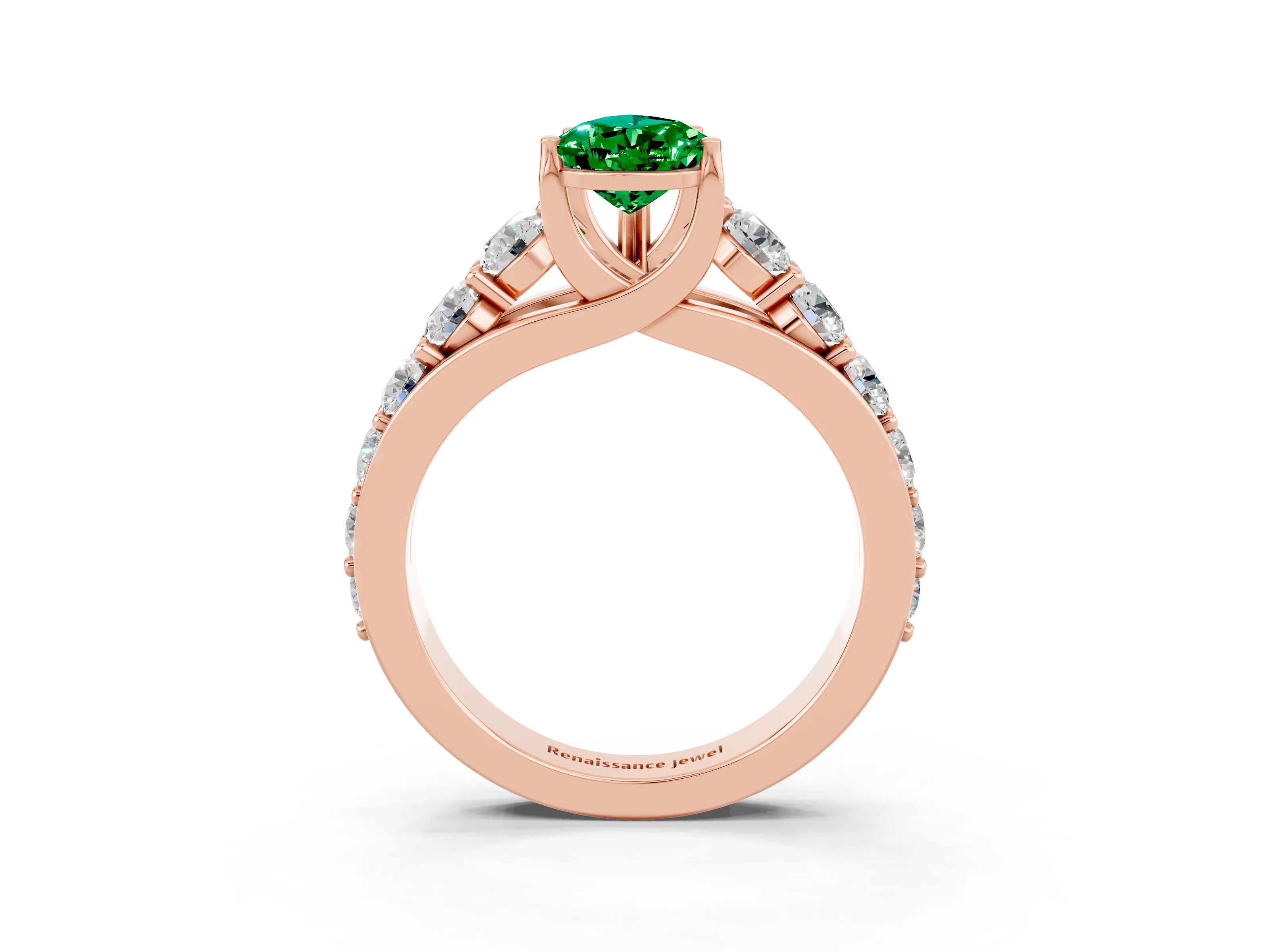 Rose gold Pear Cut Emerald Engagement Ring with Pavé Band and Four-Prong Setting_3