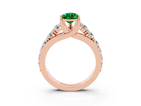 Rose gold Pear Cut Emerald Engagement Ring with Pavé Band and Four-Prong Setting_3