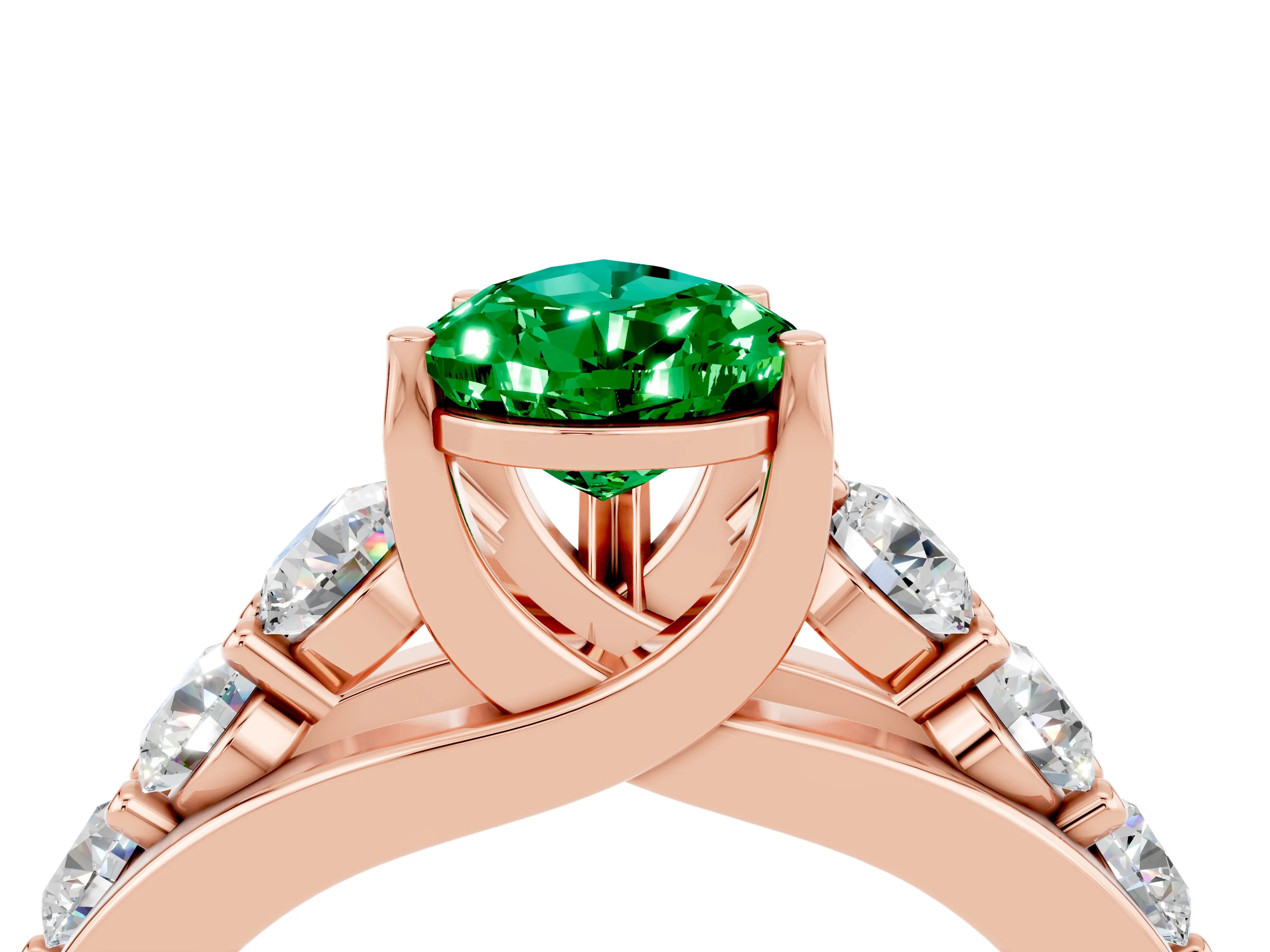 Rose gold Pear Cut Emerald Engagement Ring with Pavé Band and Four-Prong Setting_4