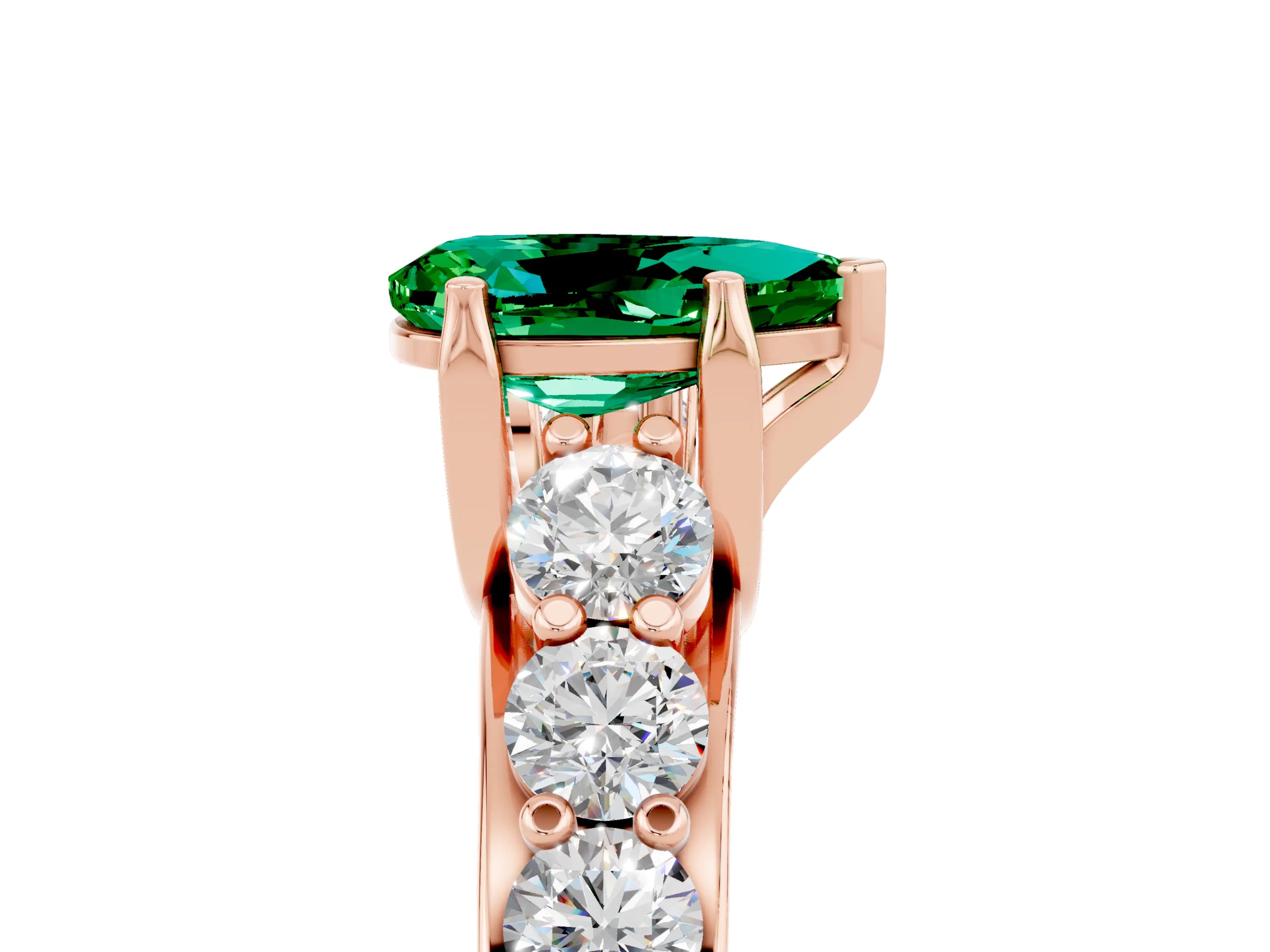 Rose gold Pear Cut Emerald Engagement Ring with Pavé Band and Four-Prong Setting_5