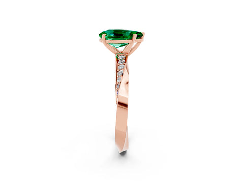 Rose gold Pear Cut Emerald Engagement Ring with Side Stone Accents and Four-Prong Setting_29