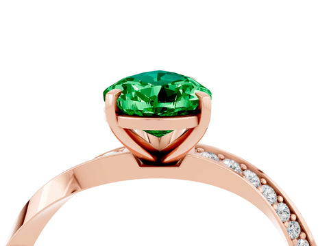 Rose gold Pear Cut Emerald Engagement Ring with Side Stone Accents and Four-Prong Setting_31