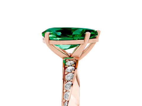 Rose gold Pear Cut Emerald Engagement Ring with Side Stone Accents and Four-Prong Setting_32