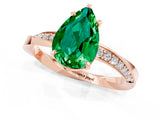 Rose gold Pear Cut Emerald Engagement Ring with Side Stone Accents and Four-Prong Setting_61