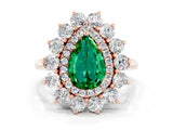 Rose gold Pear Cut Emerald Floral Double Halo Engagement Ring with Prong Setting_90