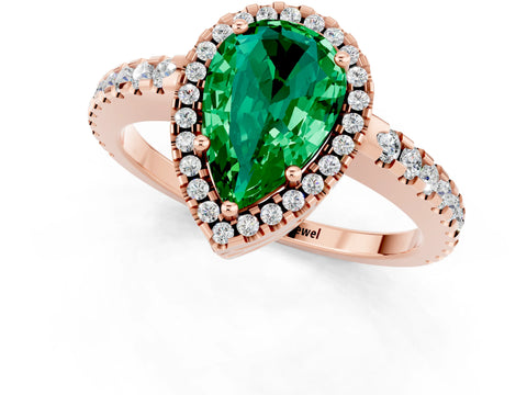 Rose gold Pear Cut Emerald Halo Engagement Ring with Pavé Band and Prong Setting_13