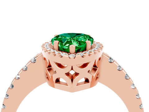 Rose gold Pear Cut Emerald Halo Engagement Ring with Pavé Band and Prong Setting_16