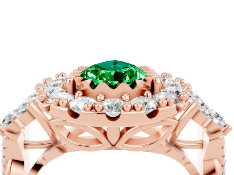 Rose gold Pear Cut Emerald Halo Ring with Pavé Band and Four-Prong Setting_16