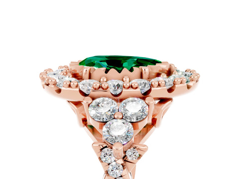 Rose gold Pear Cut Emerald Halo Ring with Pavé Band and Four-Prong Setting_17