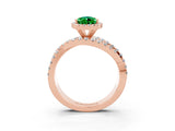 Rose gold Pear Cut Emerald Halo Ring with Round Split Shank and Prong Setting_51