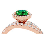 Rose gold Pear Cut Emerald Halo Ring with Round Split Shank and Prong Setting_52