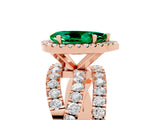 Rose gold Pear Cut Emerald Halo Ring with Round Split Shank and Prong Setting_53