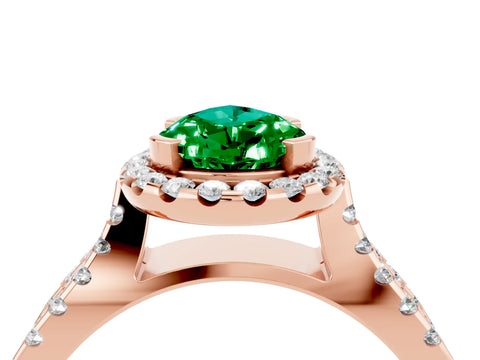 Rose gold Pear Cut Emerald Halo Ring with Split Shank Pavé Band and Prong Setting_4