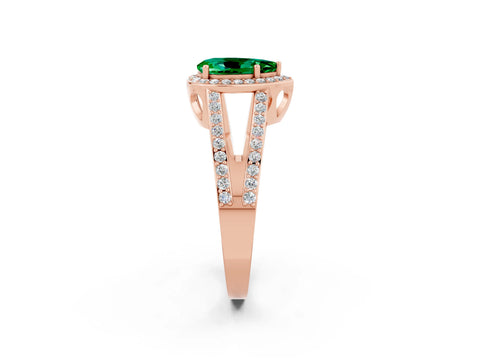 Rose gold Pear Cut Emerald Halo Ring with Split Shank U-Prong Band and Four-Prong Setting_2