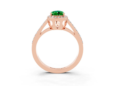 Rose gold Pear Cut Emerald Halo Ring with Split Shank U-Prong Band and Four-Prong Setting_3