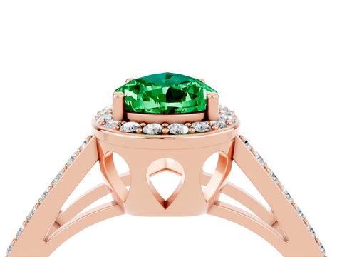 Rose gold Pear Cut Emerald Halo Ring with Split Shank U-Prong Band and Four-Prong Setting_4