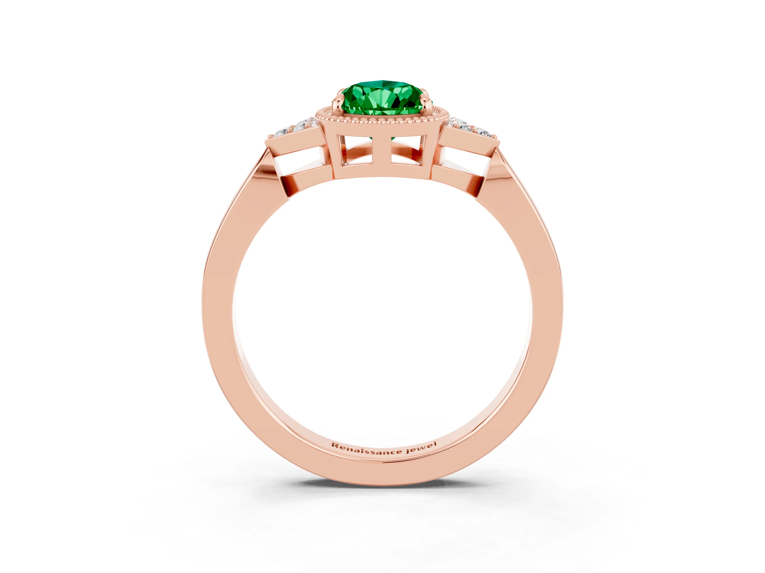 Rose gold Pear Cut Emerald Halo Ring with Tapered Band and Four-Prong Setting_3