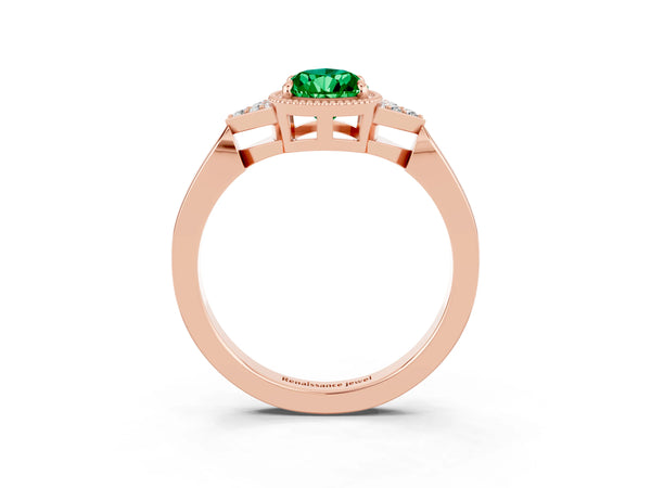 Rose gold Pear Cut Emerald Halo Ring with Tapered Band and Four-Prong Setting